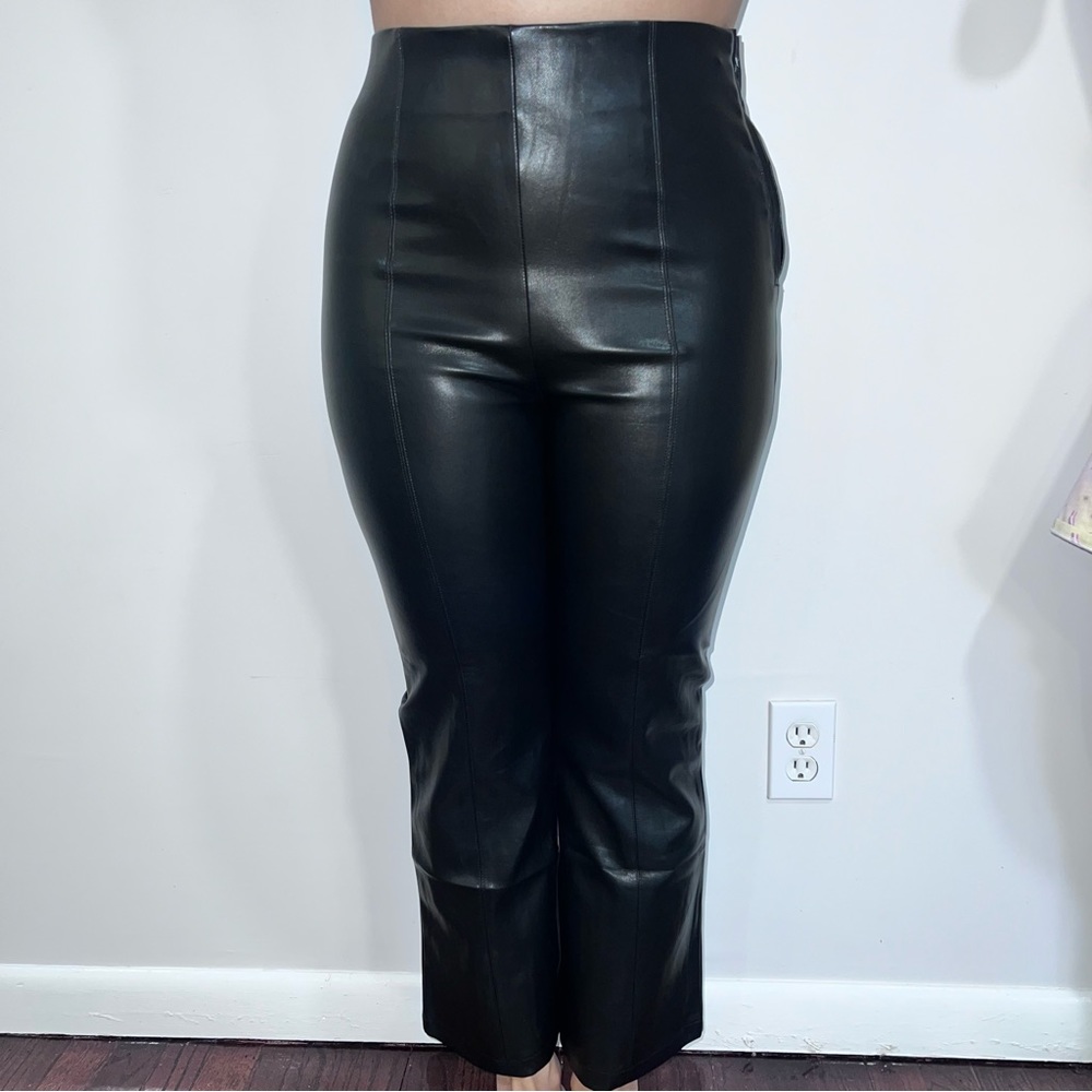 LULU’s Black Vegan Leather Cropped Flare Pants